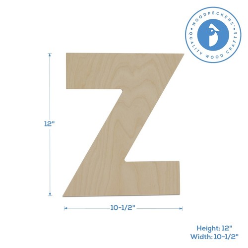 Wooden Letter Z 12 inch, Unfinished Large Wood Letters for Crafts | Woodpeckers - Picture 6 of 12