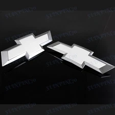 White Front & Rear Bowtie Emblems For 2014 2015 2016 Chevy Silverado 1500 2500