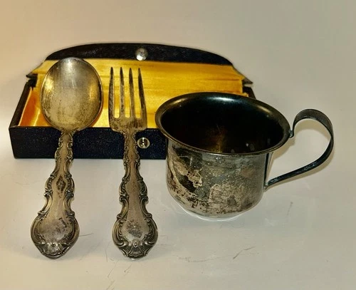 Strasbourg by Gorham sterling 2 pc. Baby Fork and Spoon Set With Cup Guberlin