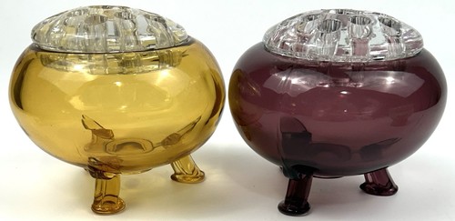 ⭐️3x MCM Candle Holders Viking Glass Flowerlite Flower Frogs Vase Vintage EXCNT - Bild 5 von 17
