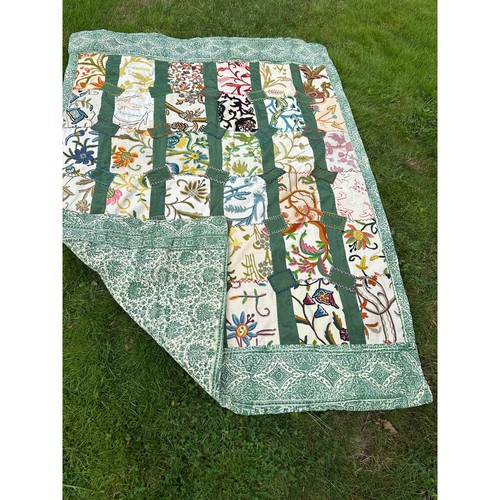 Vintage Kashmiri Handarbeit Quilt grün Größe 57" x 76" Twin Throw Heriloom Htnic - Bild 10 von 10