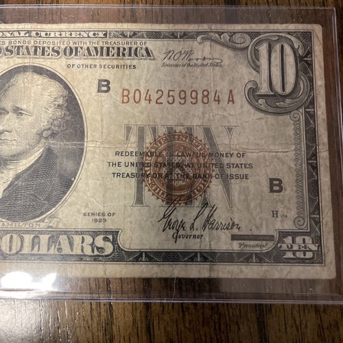 1929 BROWN SEAL FEDERAL RESERVE BANK of NEW YORK TEN DOLLAR $10 DOLLAR BILL (B) - Picture 3 of 6