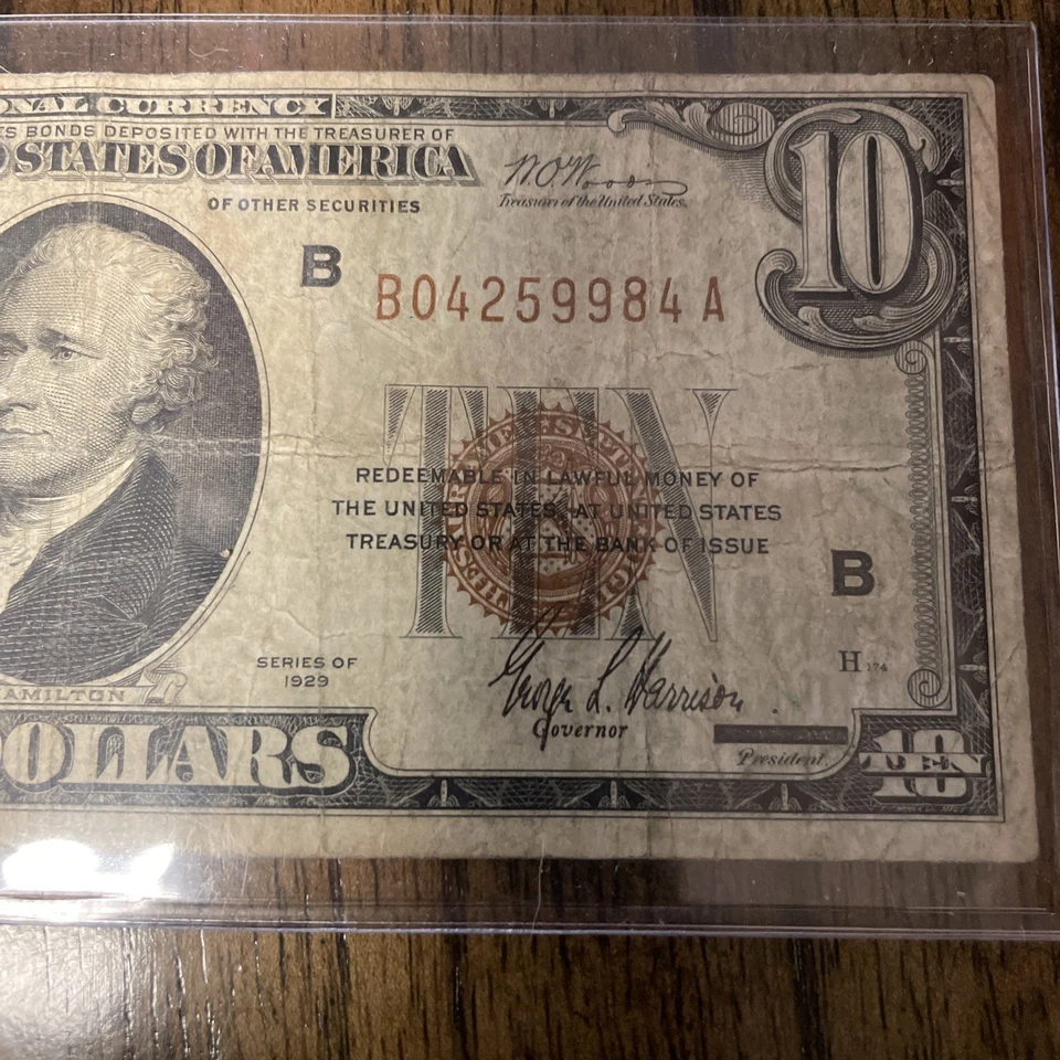 1929 BROWN SEAL FEDERAL RESERVE BANK of NEW YORK TEN DOLLAR $10 DOLLAR BILL (B) - Image 3 of 4