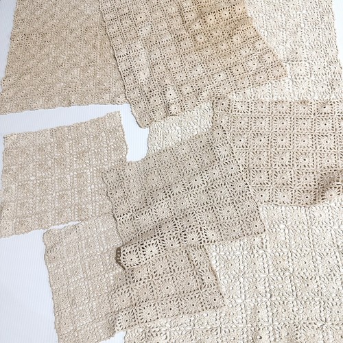 Vintage Crochet Lace Textile Fabric Beige Cotton Handmade Pieces X (t56) - Foto 3 di 8