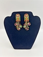 Lunch at The Ritz Jukebox Earrings Enamel Crystal Records RockSoul Dangle Signed