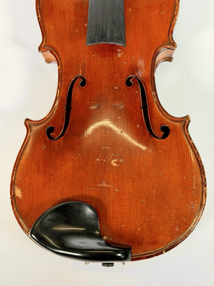 Antiguo violín 4/4 alemán siglo XIX sin etiquetar con estuche arco para restauración Foto 3 de 4