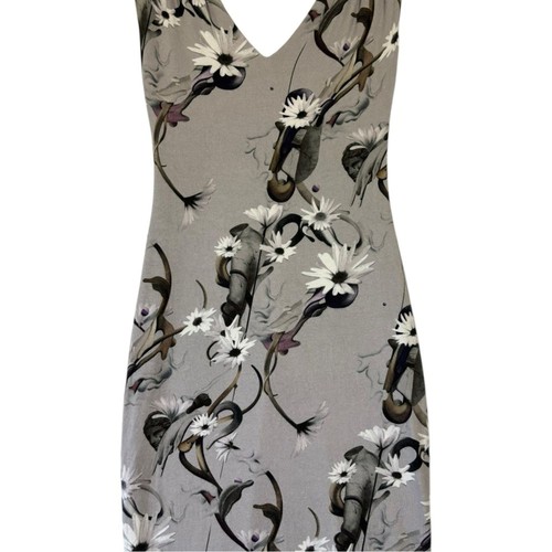 Cushnie Et Ochs abito senza maniche grigio floreale profondo V midi elasticizzato bodycon taglia XS - Foto 4 di 6
