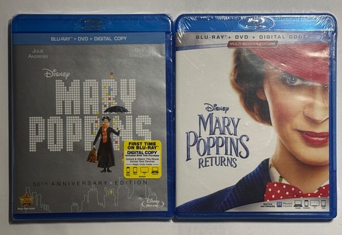 Mary Poppins & Mary Poppins Returns Blu-Ray + DVD +Digital Copy *Factory Sealed