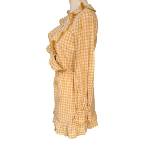 Tularosa Charleston Ruffle Hem Gingham Dress in York Yellow Size Small - Picture 3 of 7