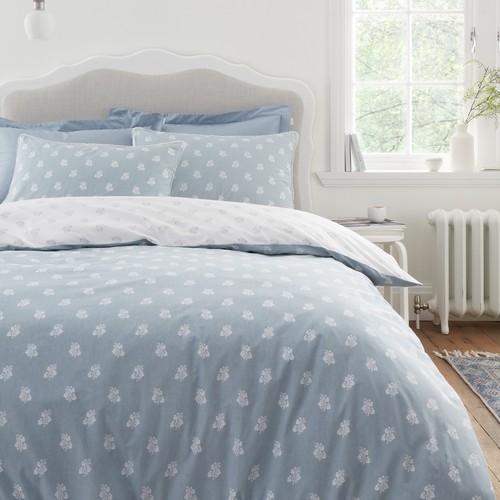 Bianca Esme Floral 200TC 100% Cotton Duvet Cover Bedding Set White/Blue - Picture 22 of 38