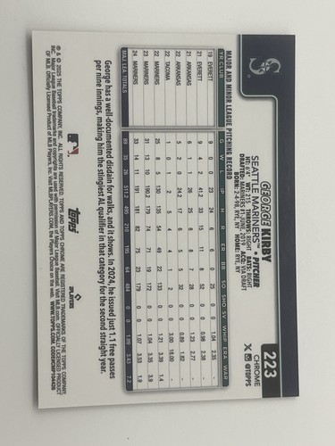2025 Topps Chrome George Kirby Logofractor Gold /50 #223 Seattle Mariners Hot - Picture 7 of 8