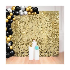 8 x 8 FT Light Gold Shimmer Wall Backdrop for Party Decorations - 64 Pcs Squa...
