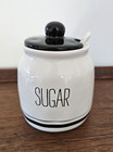Pfaltzgraff Sugar Bowl Rae Dunn-inspired Farmhouse Black & White w/ Lid & Spoon