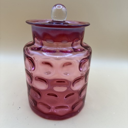 Vintage Fenton Cranberry Daumenabdruck Münze Spot Glas 5" mit Deckel - Bild 2 von 9
