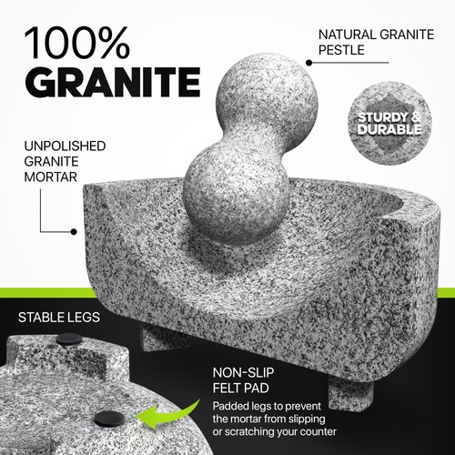 ™ Granite Mortar and Pestle Set - 100% Granite - 3.5-Cups - 8-Inch – Avocado ... - Picture 3 of 7