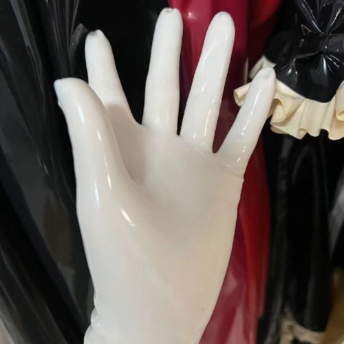 White Latex Rubber Long Gloves Fetish Night Club wet Look Party Cosplay BDSM - Picture 15 of 20