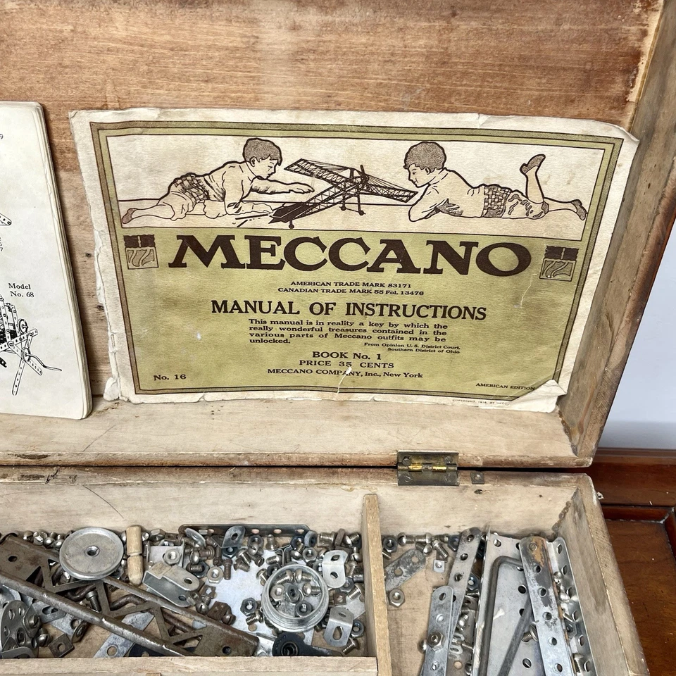 Juego de montador antiguo vintage de los años 20 piezas caja de madera grande Meccano - SOLO PIEZAS Foto 2 de 4