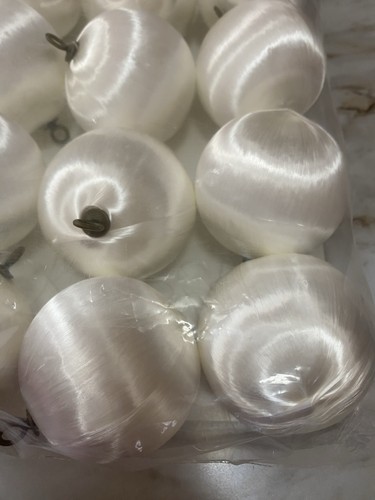 18 Vintage Pyramid White Satin Silk Wrapped Christmas Ornaments Unbreakable USA - Picture 3 of 4