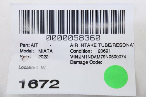 2018-2023 MAZDA MX-5 MIATA 2.0L AIR INLET INTAKE ADAPTER HOSE TUBE OEM P51N13222 - Picture 11 of 11