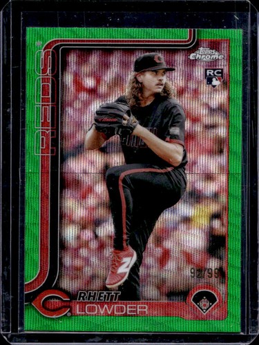 2025 Topps Chrome Rhett Lowder RC Green Wave Refractor Rookie #92/99 Reds