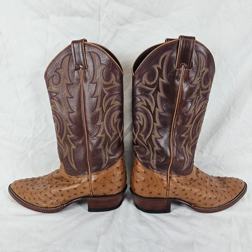 VTG Justin Full Quill Ostrich Leather Boots Cognac Western Cowboy Boots Size 8 B - Picture 4 of 24