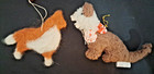 Group of 2 Dog Ornaments, Collie, Felted  Wool/Terrier Stitched, Christmas