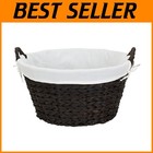 Water Hyacinth Round Wicker Laundry Basket, Handles, Brown