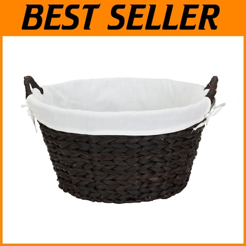 Water Hyacinth Round Wicker Laundry Basket, Handles, Brown - Picture 1 of 10