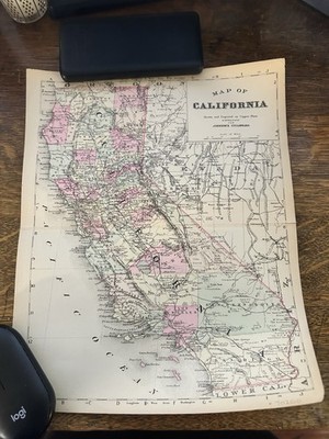 California Map Drawn and Engraved on Copperplate for Johnson's Cyclopaedia, 1885