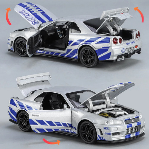 1:32 GTR R34 SKYLINE Aleación Rápida Simulación Coche Modelo Diecasts y Vehículos de Juguete Y - Imagen 4 de 26