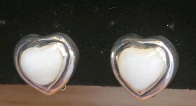 Vintage Sweetheart ATI Mexico 925 Sterling   Mother of Pearl Clip On Earrings