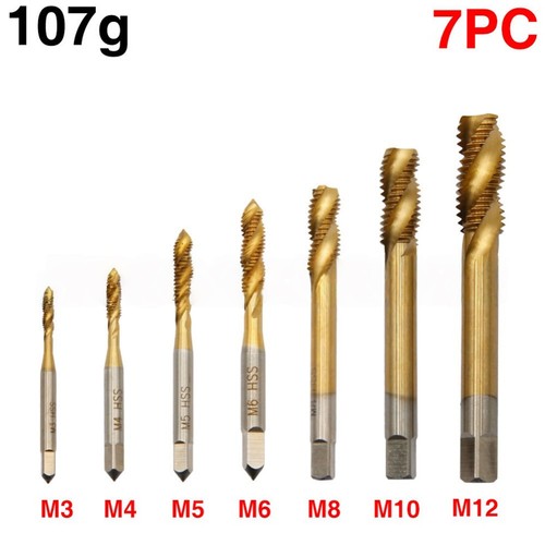 7Pcs High Speed Steel Spiral Tap Set with Titanium Coating for Metal Threading - Photo 2/8