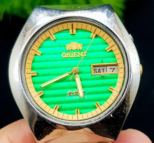 Vintage Of Orient 3 Star Automatic Day Date Green Dial Japan Made Men Wrist Watc - Bild 12 von 19