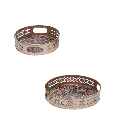 Traditional Design Metal Round Serving Trays handcrafted, trays Set 2 piece - Picture 7 of 7