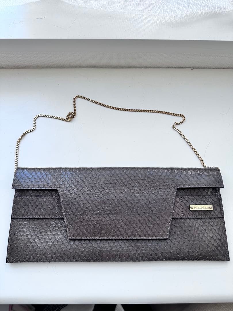 Max Mara Python Embossed Leather Clutch/Chain Sho… - image 3