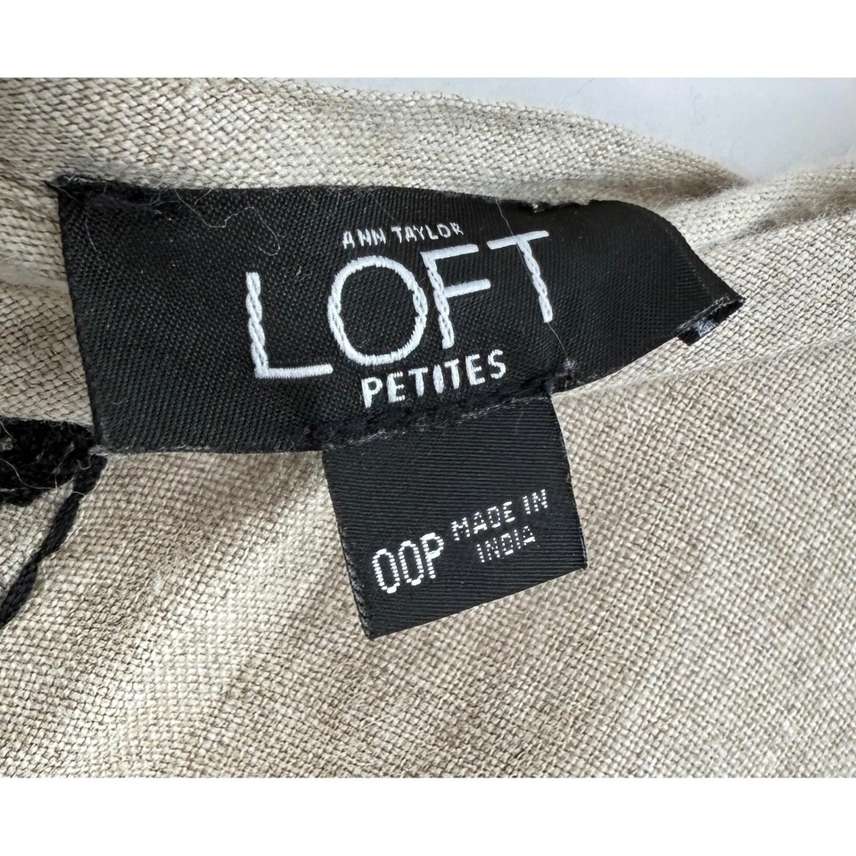 LOFT 100% Linen Beige Black Embroidered Sleeveless Romper Sz 00P - Image 3 of 4