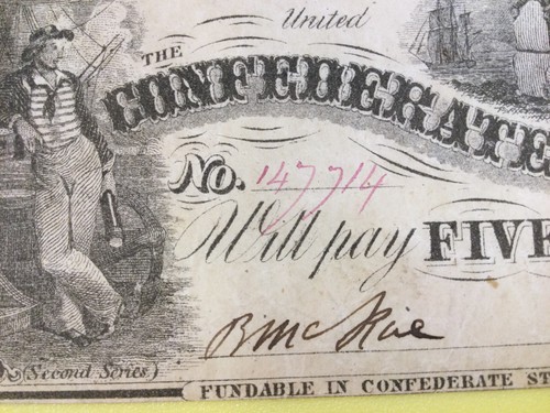 5$ 1861, T-36, Banknote der Konföderierten Staaten von Amerika - Bild 4 von 6