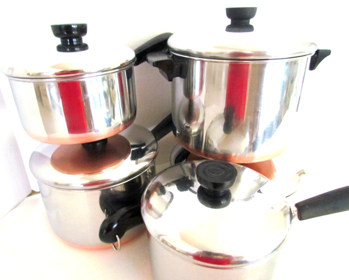 VINTAGE REVERE WARE LOT  1.5, 2, 3, + 5 Qts and 9" Skillet USA include LIDS - Foto 10 di 10