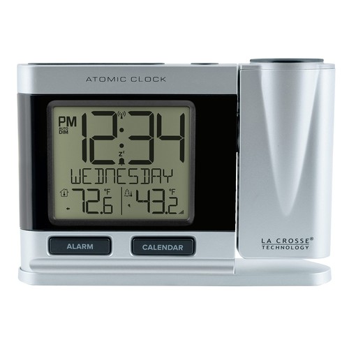 616-12667-INT Silver Atomic Projection Alarm Clock with Temperature