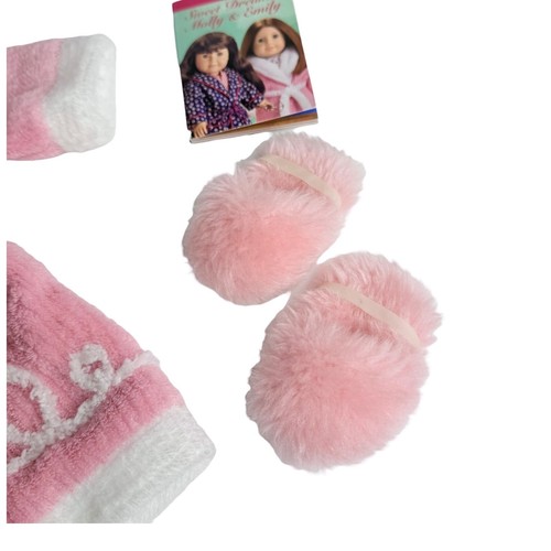 Bata y pantuflas American Girl Emily rosa felpa difusa albornoz zapatos colgador de tarjetas - Imagen 6 de 10