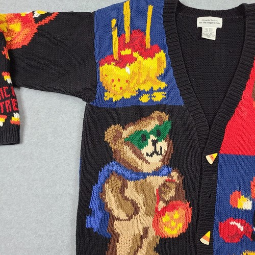 VTG Alexandra Bartlett Eagles Eye Cardigan Sweater M Bears Pumpkins Candy Corn - Picture 4 of 12