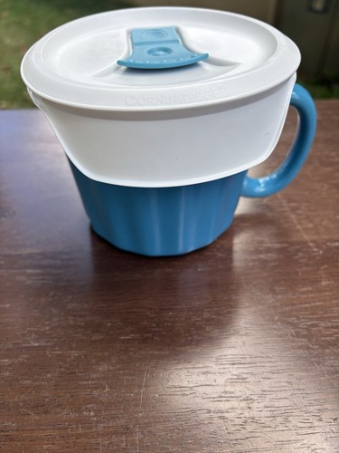 Tazza in gres Corning Ware colori zuppa blu peperoncino 16 oz con coperchio forno sicuro - Foto 3 di 14