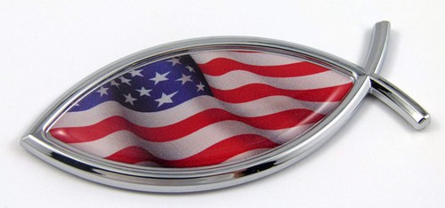 Jesus Fish USA Flag American Car bike Auto Chrome Emblem Decal Sticker Christian - Bild 1 von 2