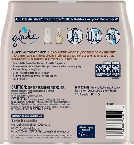 Glade Automatic Spray Refill, Air Freshener for Home and Bathroom, Cashmere Wood - Picture 2 of 10