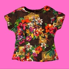 Vintage Floral Print Blouse by Carole Little Petites SIZE 6