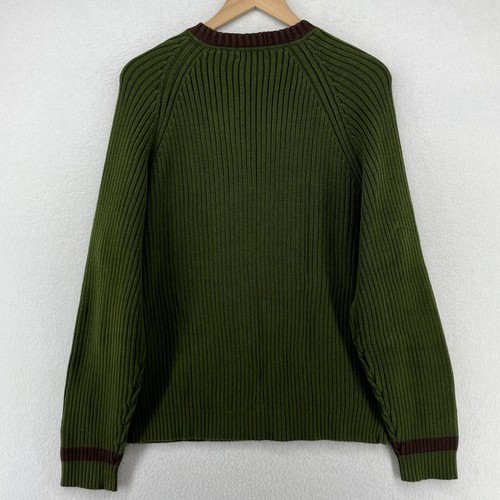 J.CREW Sweater Mens L Ribbed Raglan Sleeve Jumper Pullover Cotton Green Vtg - Picture 2 of 13