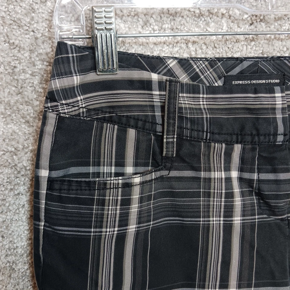 Express Design Studio Pants Womens Size 0 Black White Plaid Straight Leg Capri - Image 2 of 4