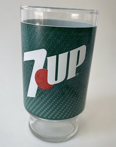 VTG 7 Up Glass Footed Clear Bubble Pattern Red Dot 1970's 5" Tall - Picture 3 of 11