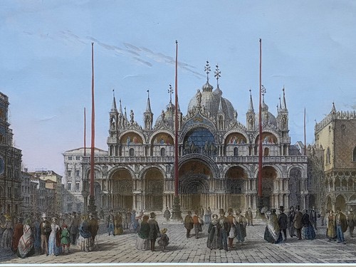 Francesco Zanotto 19. Jahrhundert getönte Gravur Markusdom Venedig Italien - Bild 3 von 16