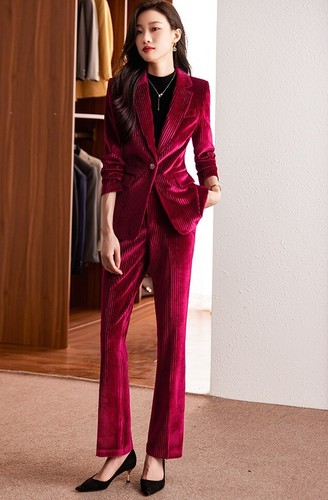 Blazer and Pants Suit Set Women Size 2-14 Office Formal Business Wear Velvet New - Picture 43 of 48